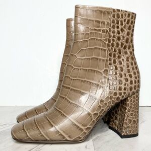 Sam Edelman Codie Tan Gray Crocodile Embossed Ankle Bootie 9 1/2